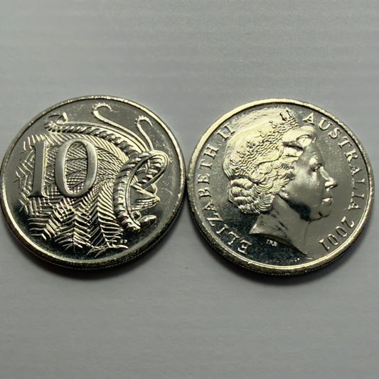 2001 10 Cent Coin - 10c - Uncirculated Ten Cent -comes in 2x2