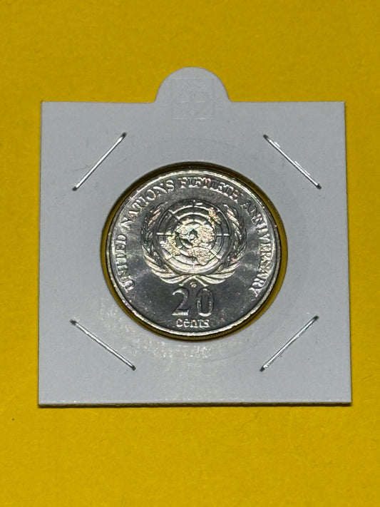 1995 20 Cent Coin - Uncirculated - United Nations Low 4.8 Million Minted - New Age Numismatics