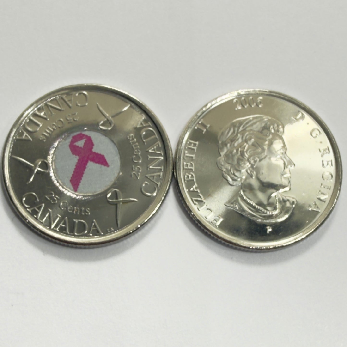 2006 Canadian Quarter 25 Cent - Breast Cancer Pink Ribbon - Uncirculated -in 2x2