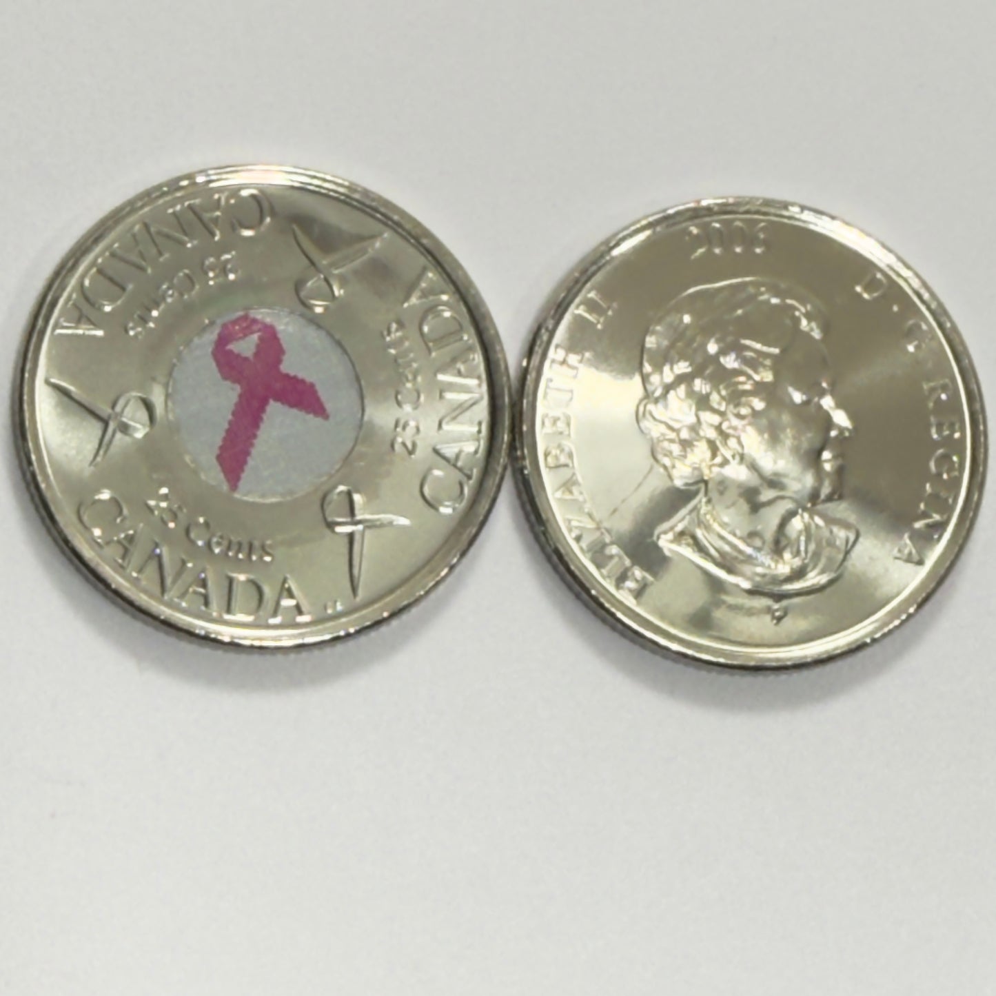 2006 Canadian Quarter 25 Cent - Breast Cancer Pink Ribbon - Uncirculated -in 2x2