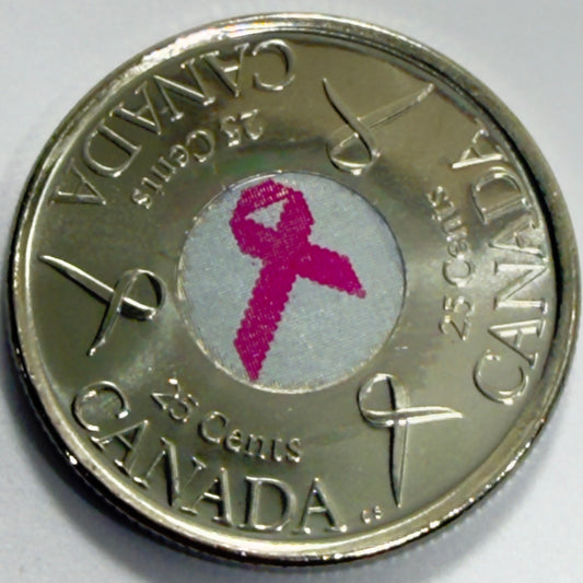 2006 Canadian Quarter 25 Cent - Breast Cancer Pink Ribbon - Uncirculated -in 2x2