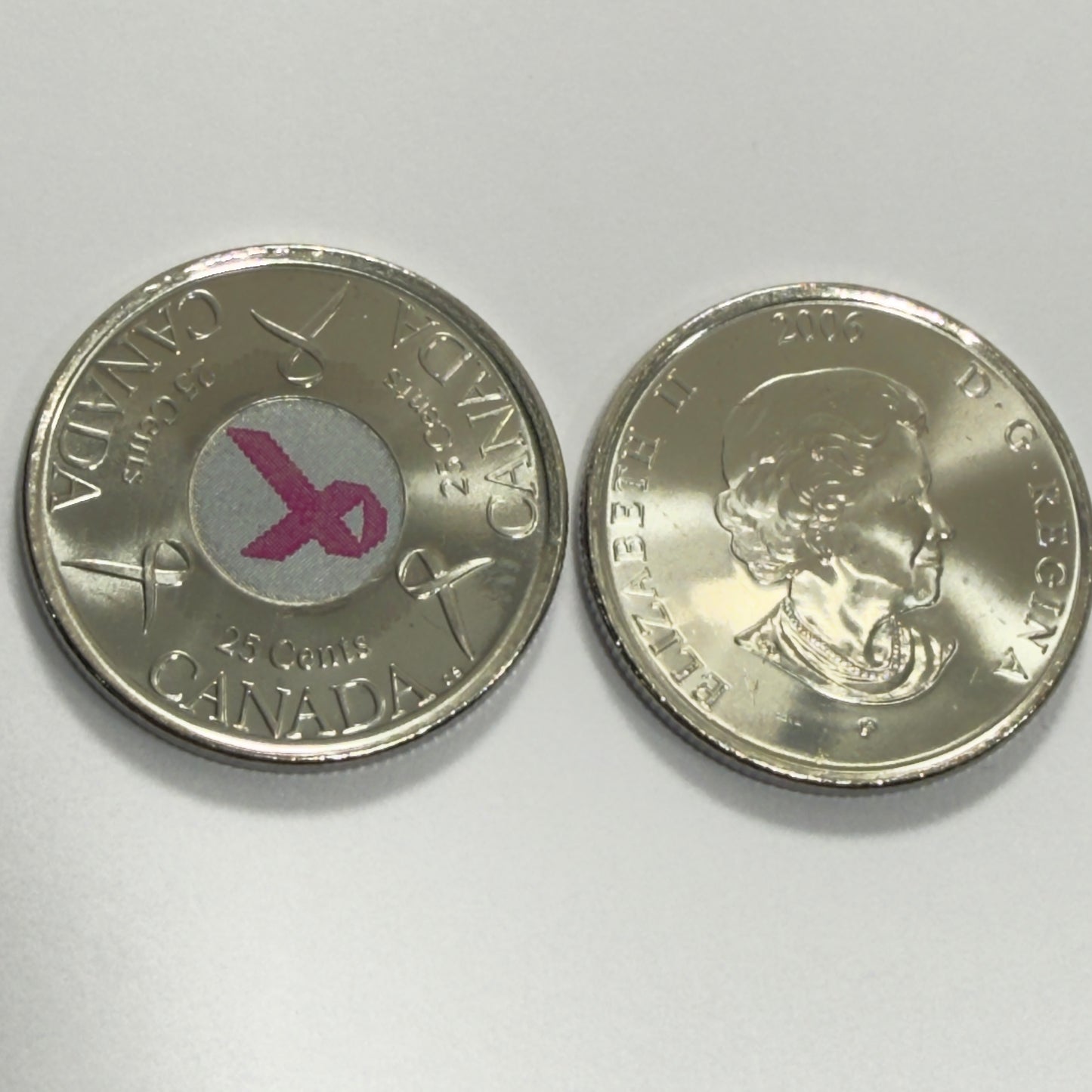 2006 Canadian Quarter 25 Cent - Breast Cancer Pink Ribbon - Uncirculated -in 2x2