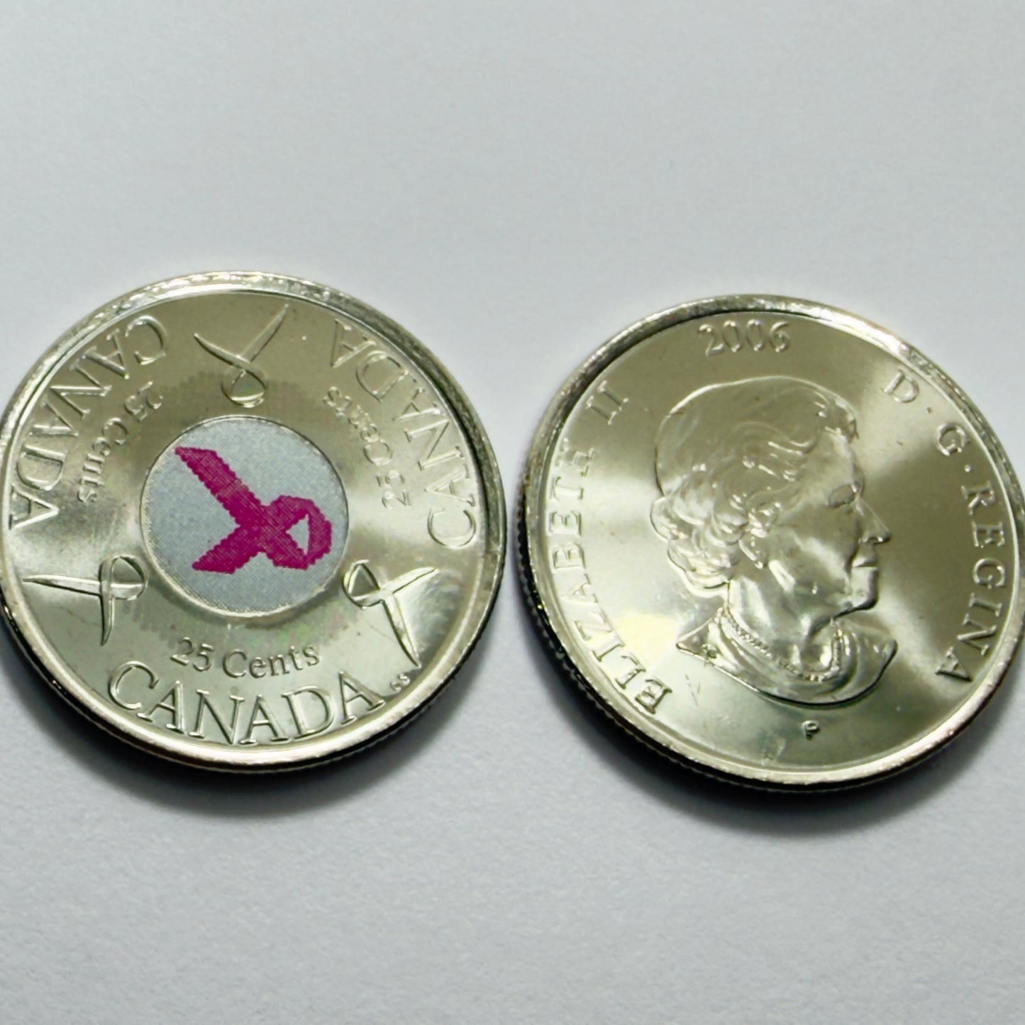 2006 Canadian Quarter 25 Cent - Breast Cancer Pink Ribbon - Uncirculated -in 2x2