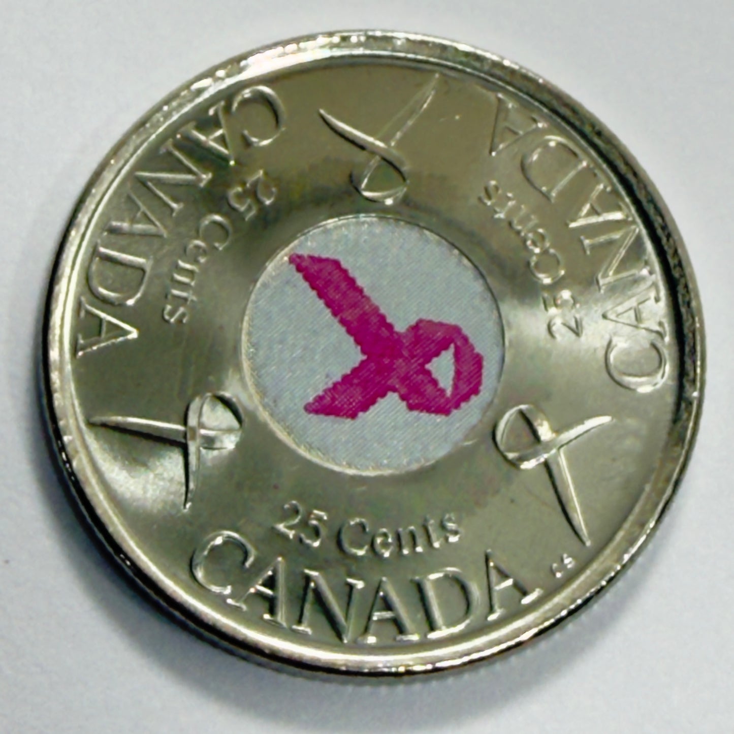 2006 Canadian Quarter 25 Cent - Breast Cancer Pink Ribbon - Uncirculated -in 2x2