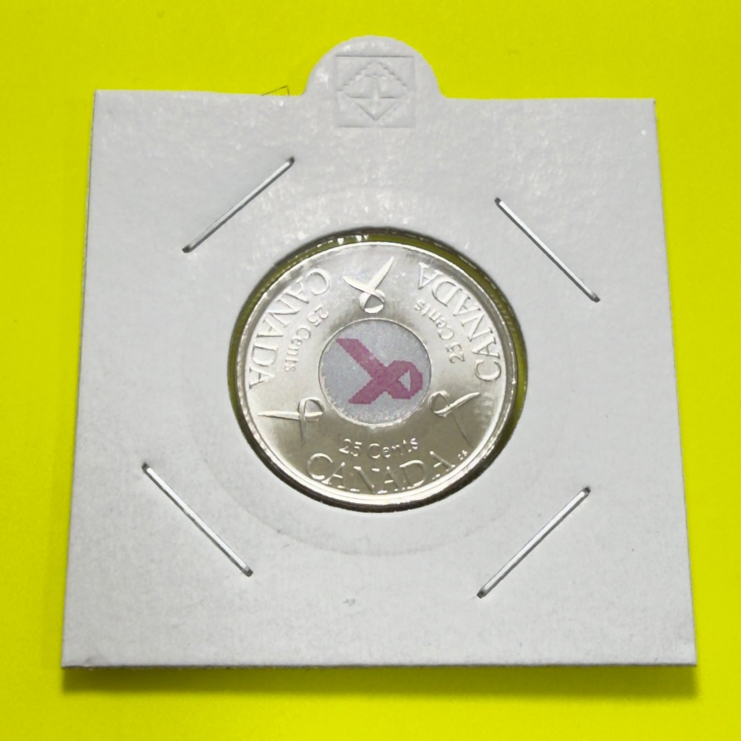 2006 Canadian Quarter 25 Cent - Breast Cancer Pink Ribbon - Uncirculated -in 2x2