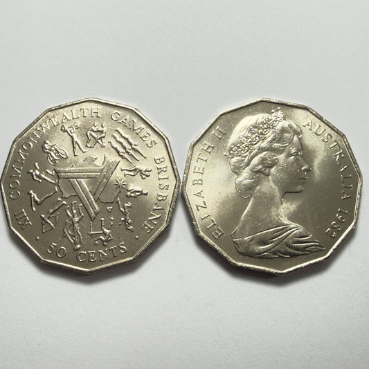 1982 50 Cent Coin - Uncirculated - Commonwealth Games - Ex Mint Roll - In 2x2