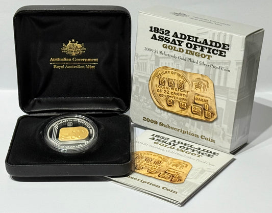2009 $1 Silver Proof Coin - Adelaide Assay Office - Selectively Gold Plated 1 Oz Coin