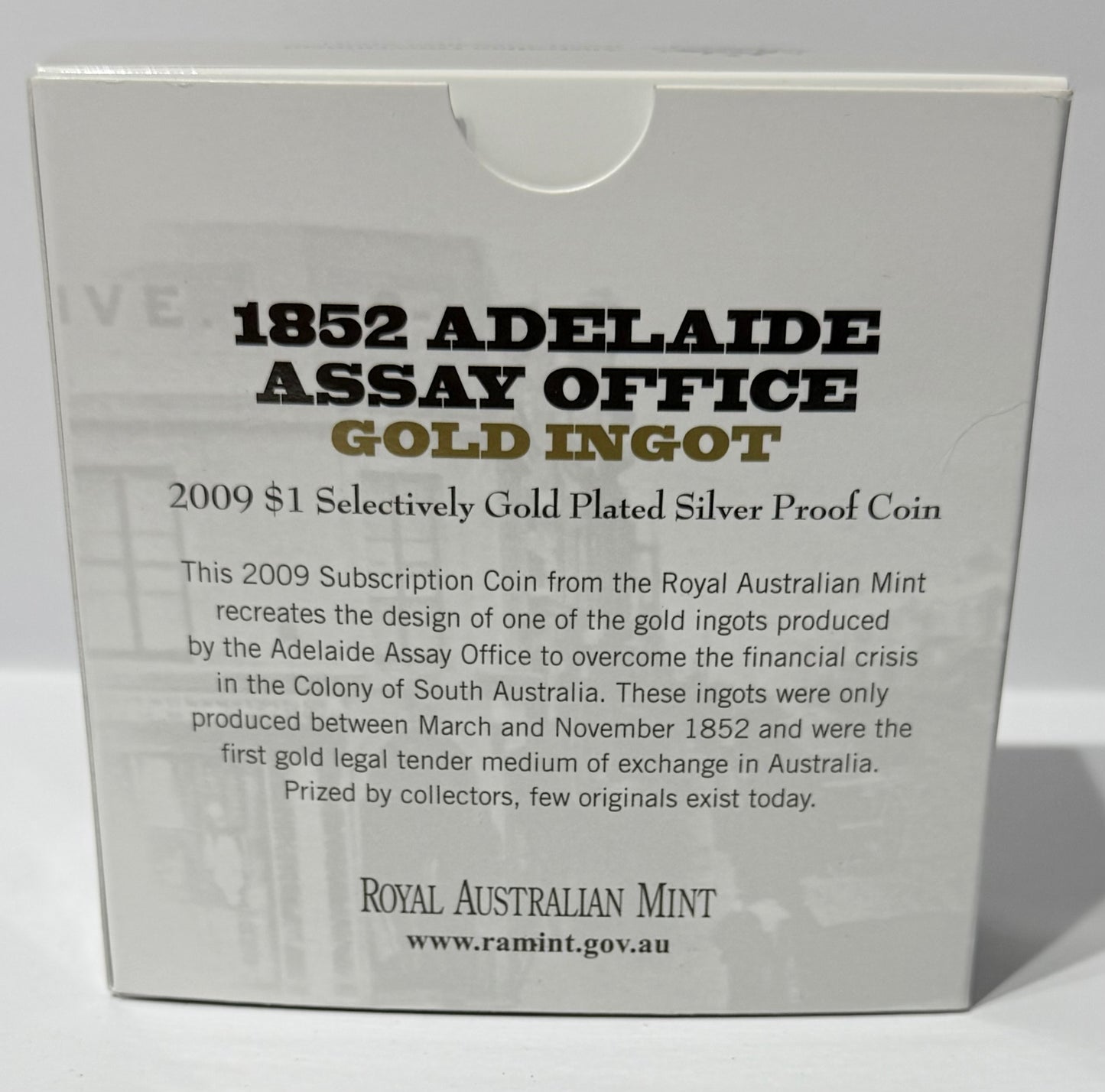 2009 $1 Silver Proof Coin - Adelaide Assay Office - Selectively Gold Plated 1 Oz Coin