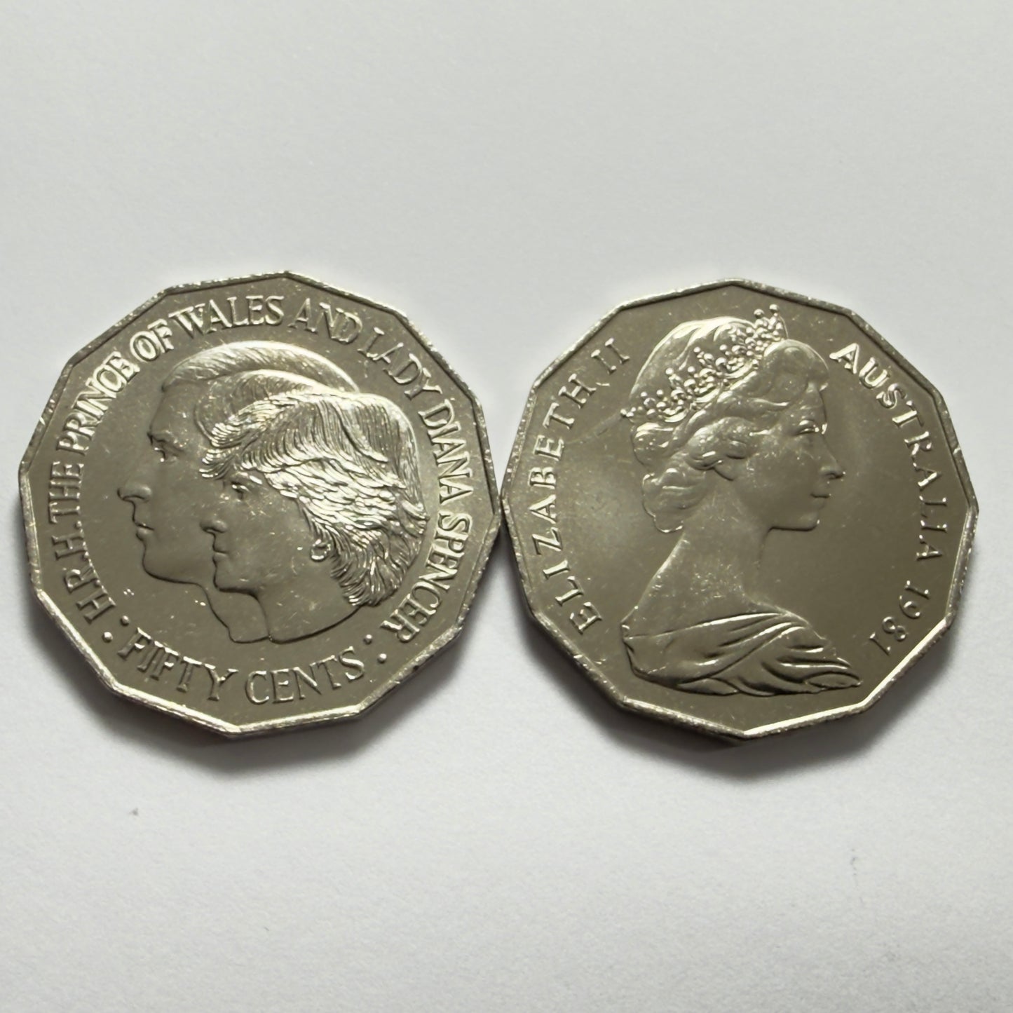 1981 50 Cent Coin -  Uncirculated - Prince of Wales & Lady Diana - 50c in 2x2