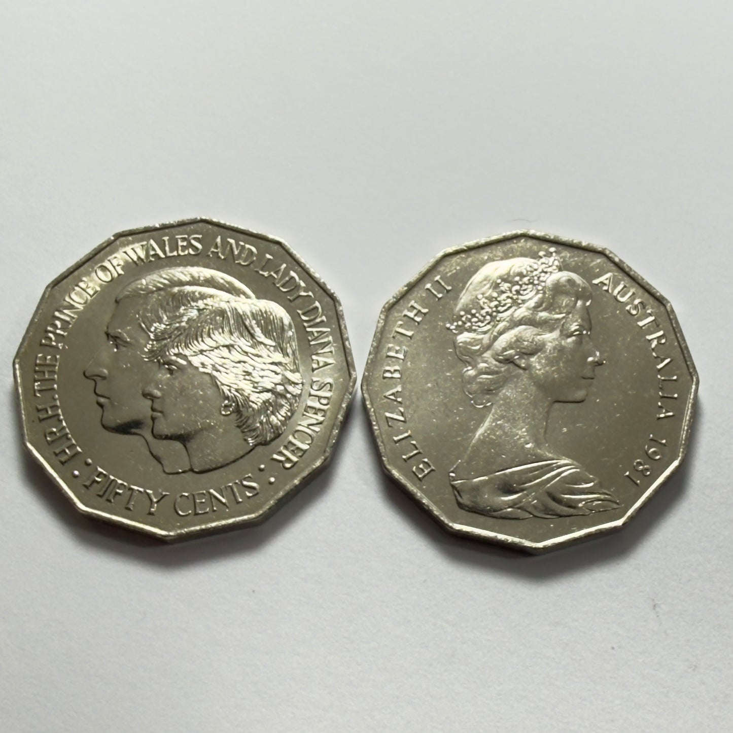 1981 50 Cent Coin -  Uncirculated - Prince of Wales & Lady Diana - 50c in 2x2