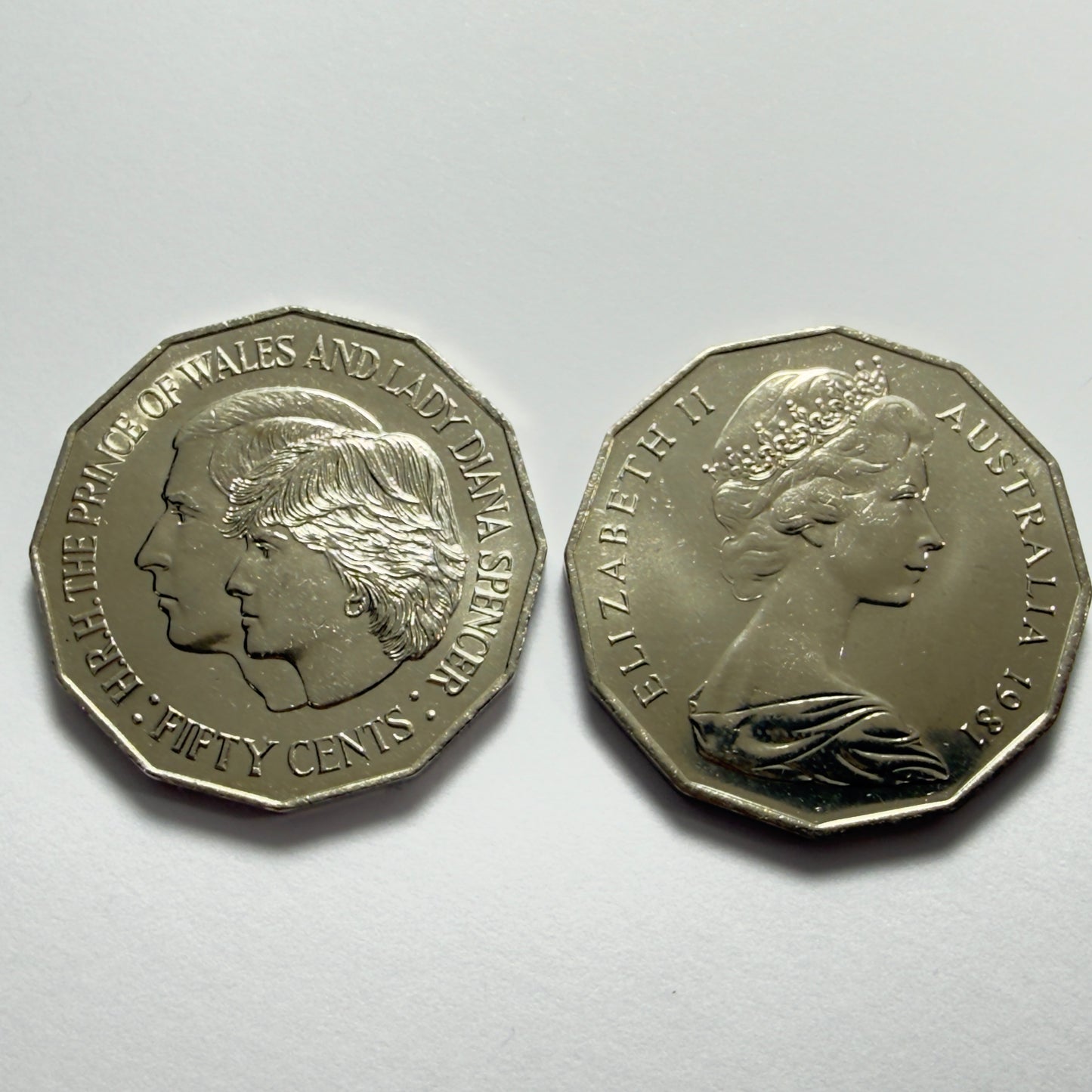 1981 50 Cent Coin -  Uncirculated - Prince of Wales & Lady Diana - 50c in 2x2