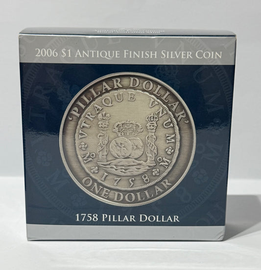 2006 $1 Antiqued Finish Silver Coin - 1758 Pillar Dollar Subscription Coin 60.5g