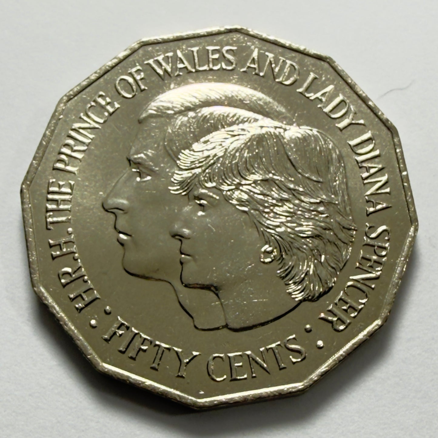 1981 50 Cent Coin -  Uncirculated - Prince of Wales & Lady Diana - 50c in 2x2