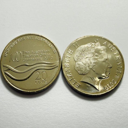 2010 20 Cent Coin -Uncirculated - Centenary Of Australian Taxation Office - 2x2