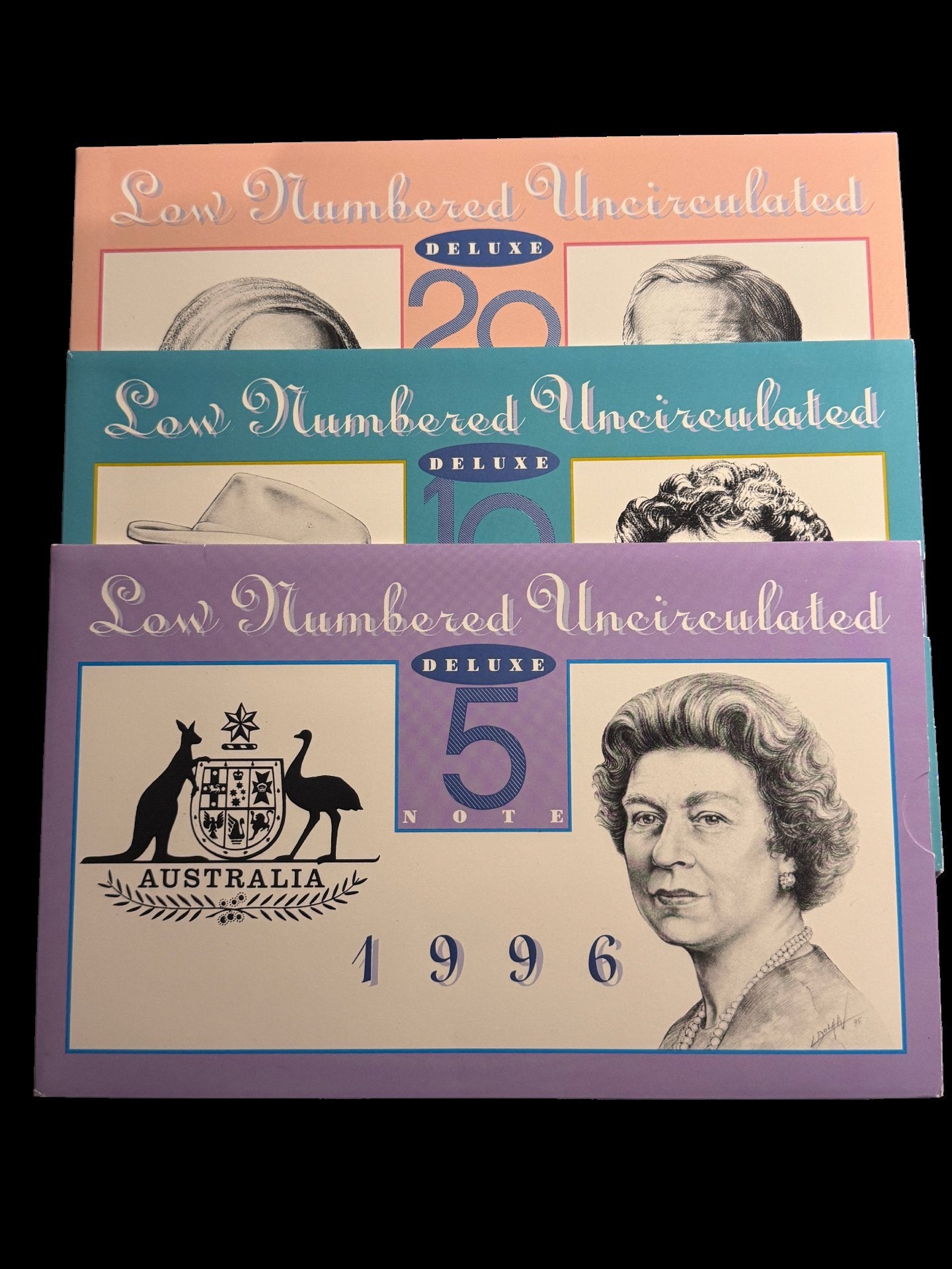 1996 Low Numbered DELUXE NPA Folders - $5-$10-$20 Matched Serials - New Age Numismatics