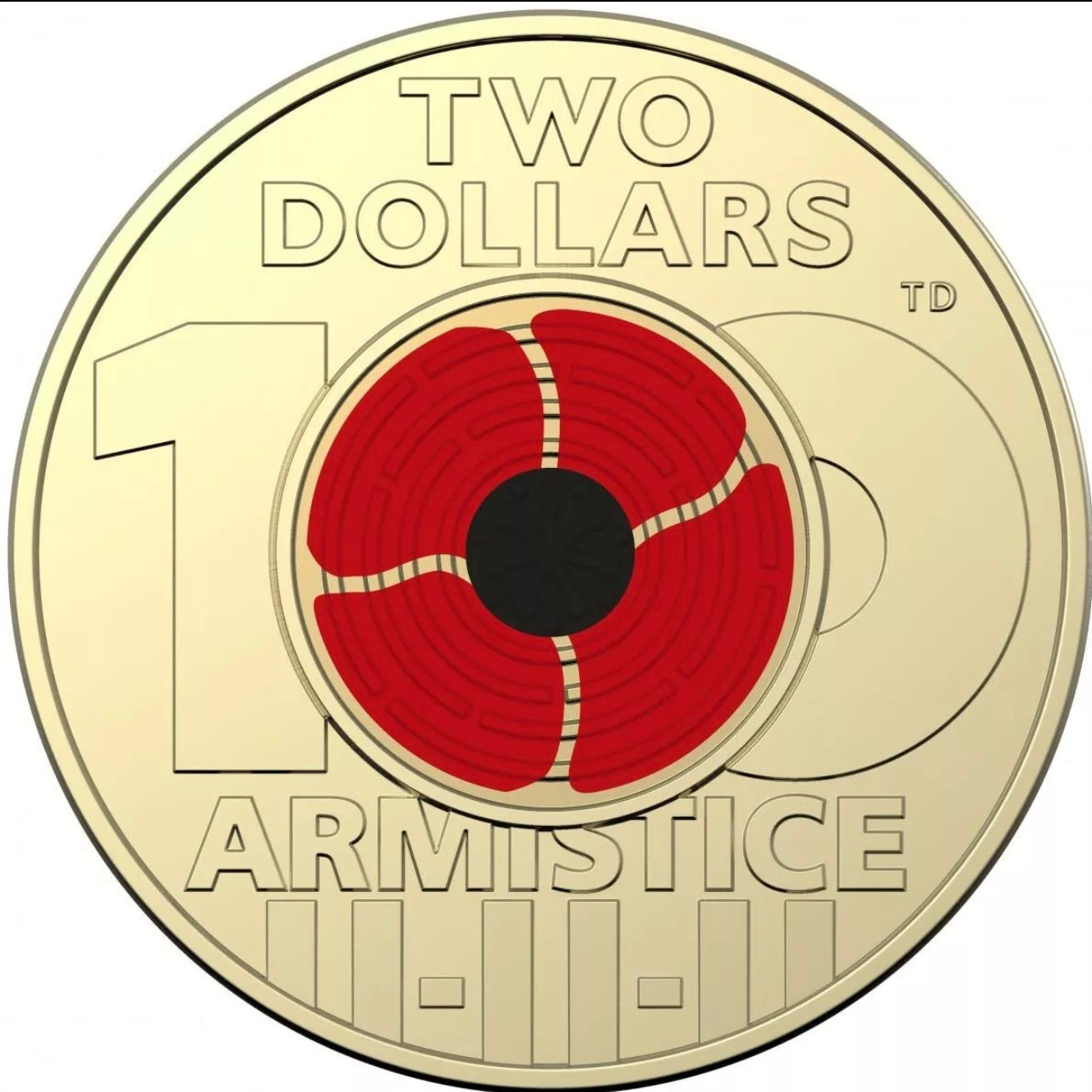 2018 $2 Armistice Coin - UNCIRCULATED  - Remembrance Red Poppy Coin - In 2x2 - New Age Numismatics