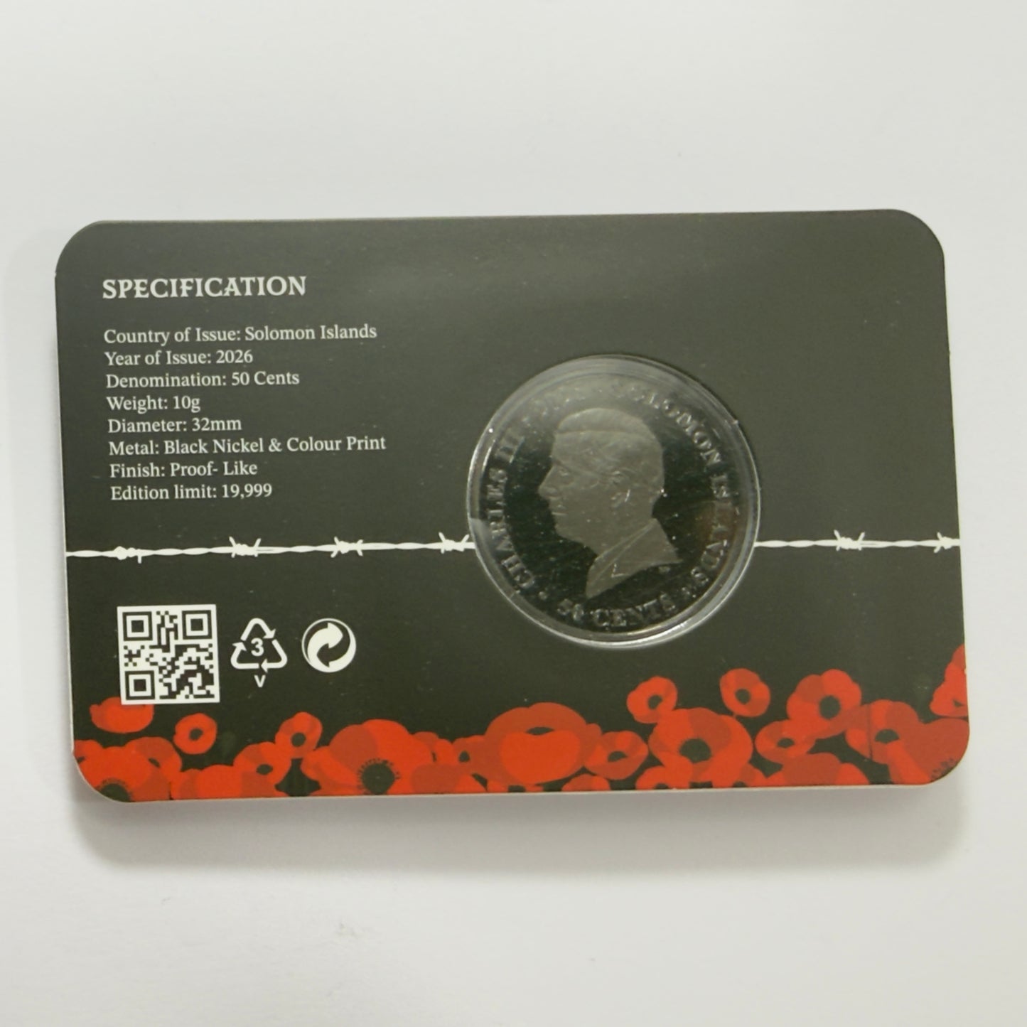 2026 50 Cent Coin - 25th APRIL THEY SHALL GROW NOT OLD - on Card