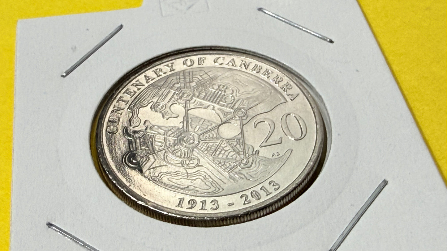 2013 20 Cent Coin - Centenary of Canberra - Uncirculated - Comes in 2x2
