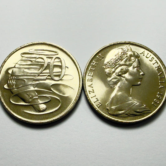 1981 20 Cent Coin - Uncirculated - Twenty Cent 20c - Ex RAM Roll - in 2x2