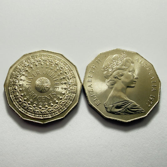 1977 50 Cent Coin - Uncirculated - Silver Jubilee 50c - Fifty Cent - in 2x2
