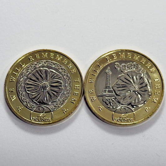 2021 Isle of Man £2 Poppy Coins Uncirculated Remembrance Coins Pair