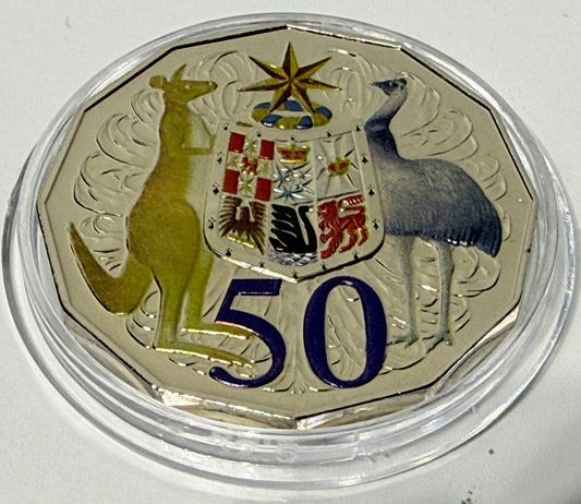 2012 50 Cent Hypercolour Coin - Uncirculated - in Lighthouse Capsule FREE POST