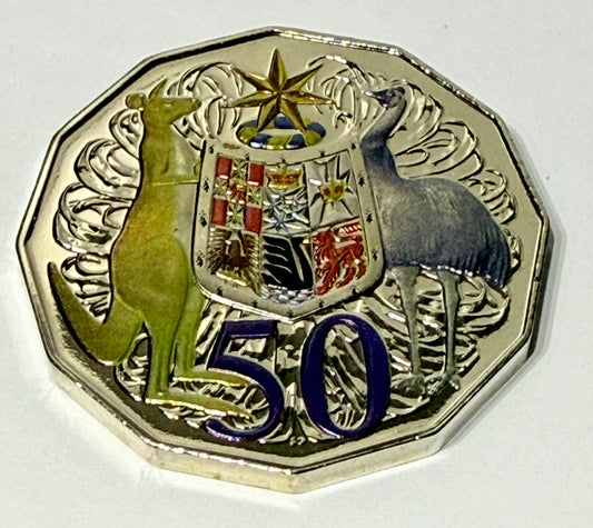 2012 50 Cent Hypercolour Coin - Uncirculated - in Lighthouse Capsule FREE POST