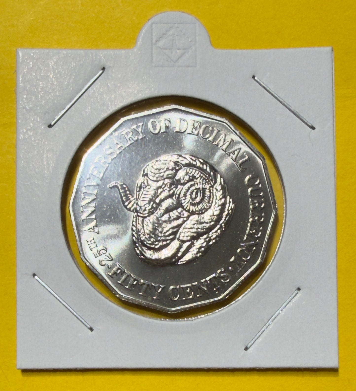 1991 50 Cent Coin - RAMS HEAD - Choice Uncirculated - Ex MINT SET Coin - in 2x2