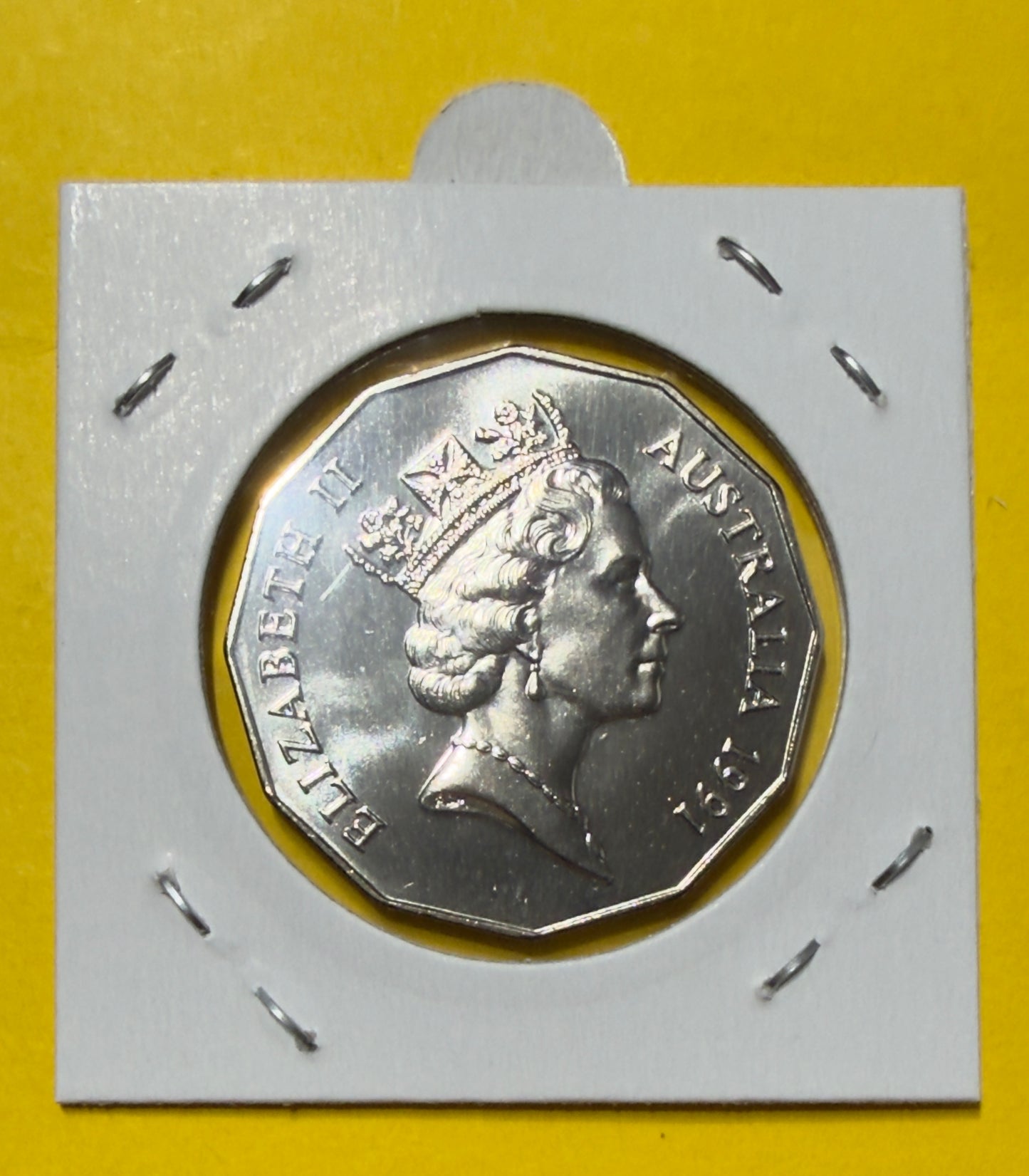 1991 50 Cent Coin - RAMS HEAD - Choice Uncirculated - Ex MINT SET Coin - in 2x2