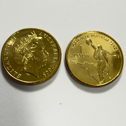 2005 $1 Dancing Man Coin - Uncirculated - 60th Anniversary Of WW2 - In 2x2