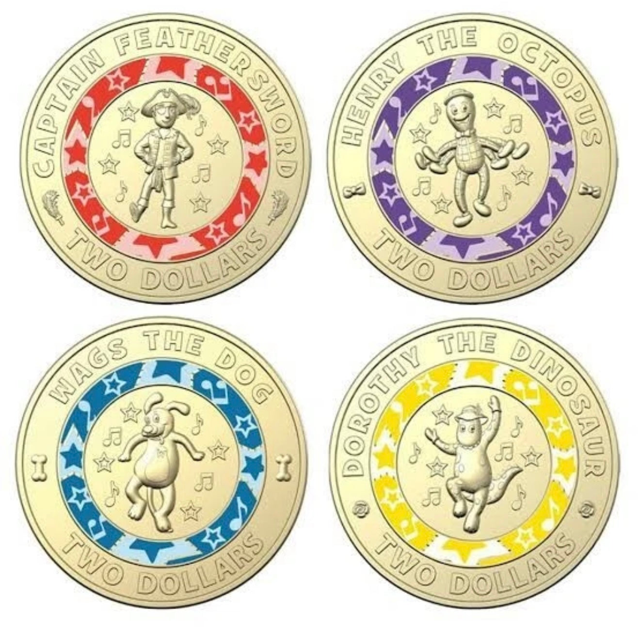 2021 x4 Wiggles $2 Coin - Uncirculated - Ex MINT SET - come in 2x2s - New Age Numismatics