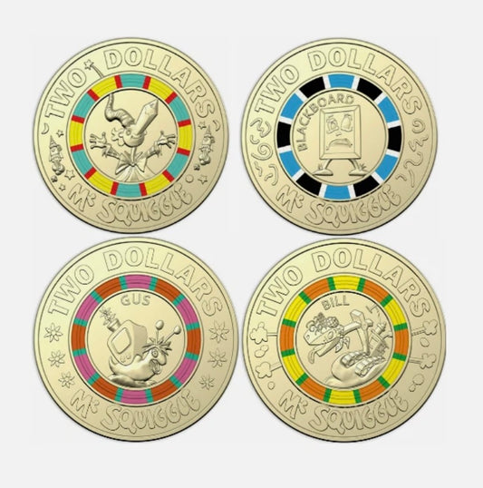 2019 MR SQUIGGLE $2 Coin Set - 4 Coins - UNCIRCULATED - comes in 2x2s - New Age Numismatics