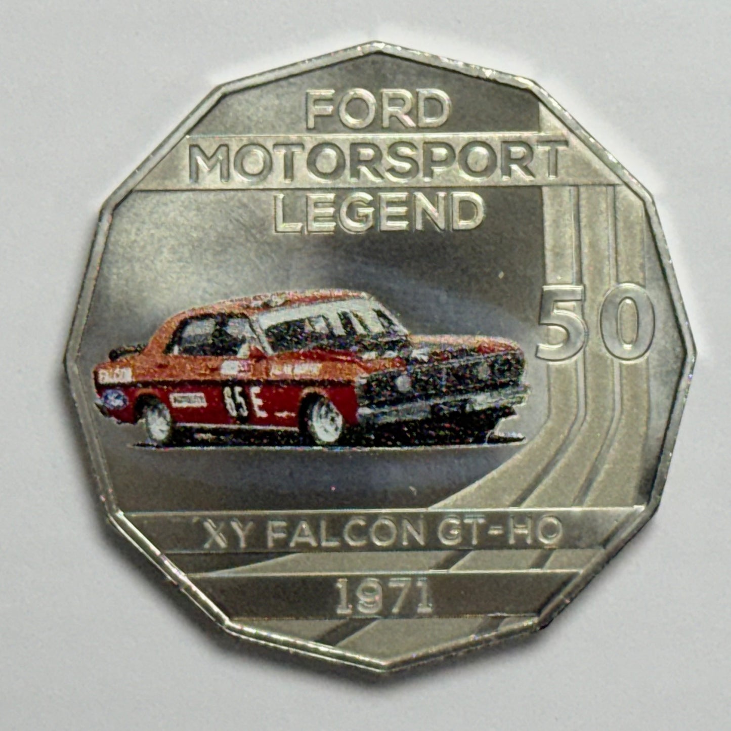 2018 50 Cent Coloured Coin - XY Falcon GT-HO 1971 - Uncirculated in 2x2