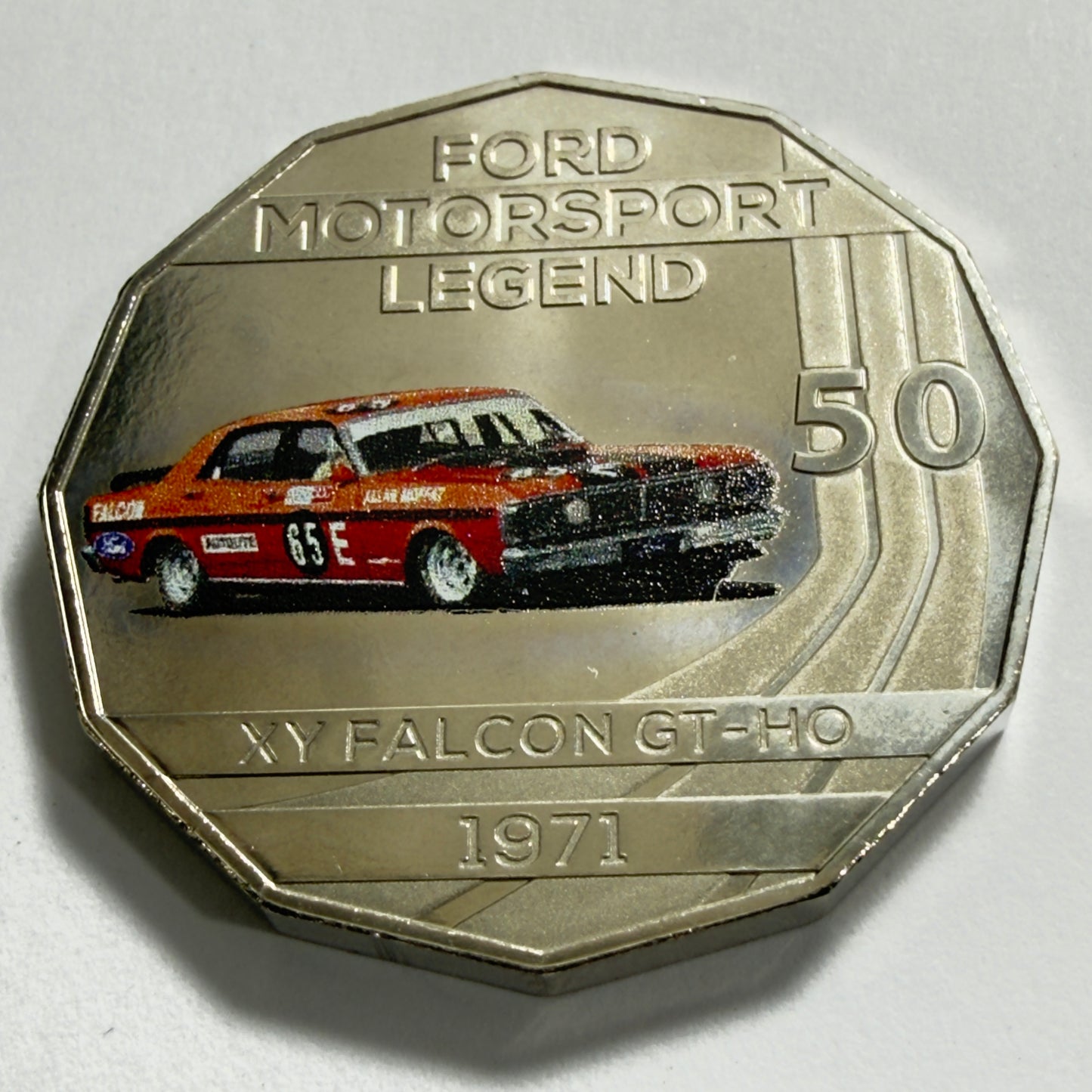 2018 50 Cent Coloured Coin - XY Falcon GT-HO 1971 - Uncirculated in 2x2