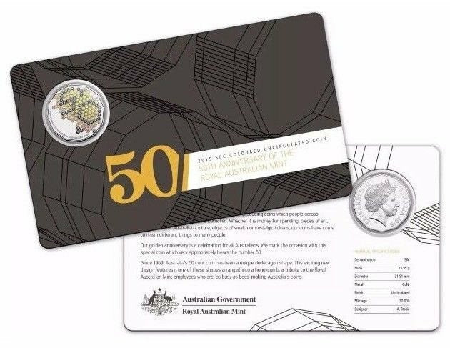 2015 50 Cent - 50th Anniversary of the RAM Coloured Coin - New Age Numismatics