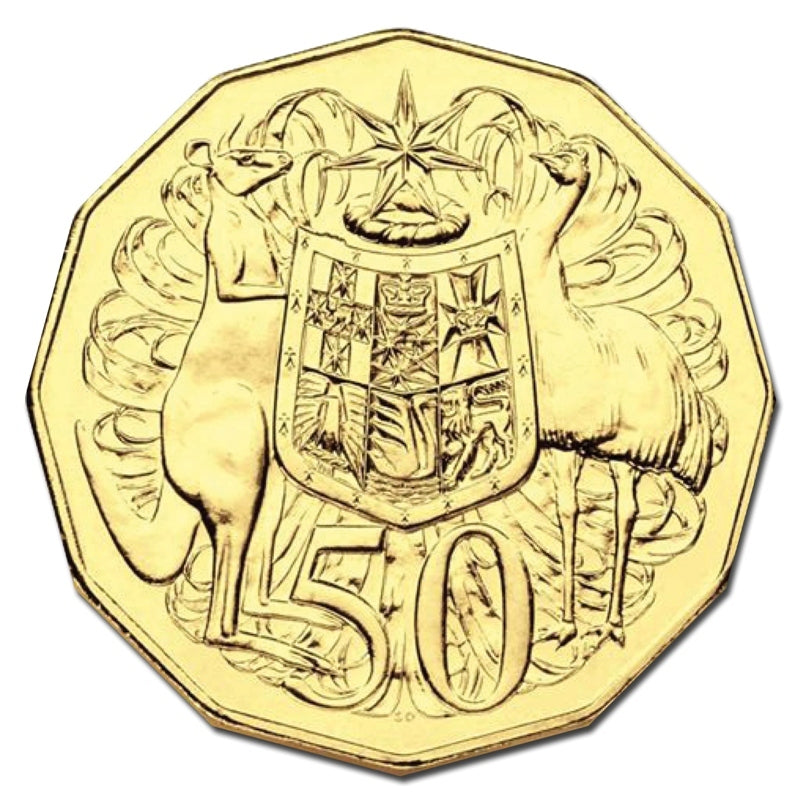 2015 50 Cent Coin - Gold Plated - 50th Anniversary of Royal Australian Mint - New Age Numismatics
