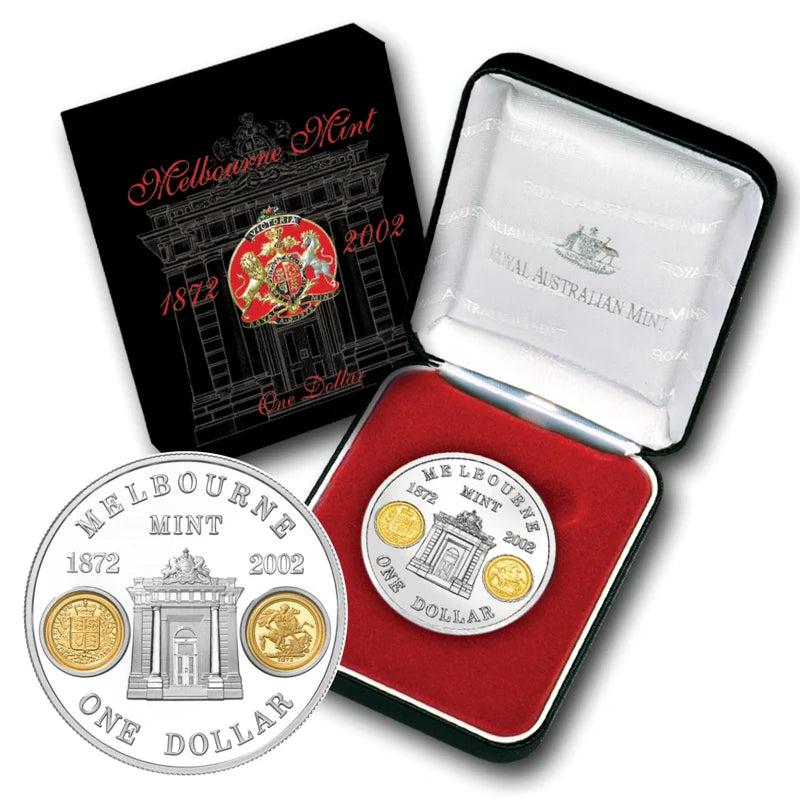 2002 Melbourne Mint 1872-2002 - 1 Oz Silver 0.25g Gold Proof Coin - New Age Numismatics