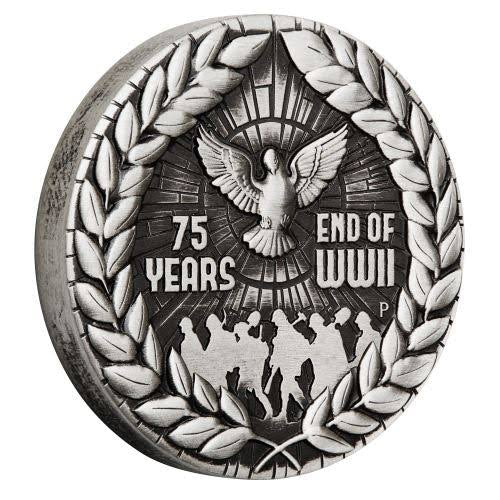 2020 2 Oz Silver Antiqued $2 - 75th Anniversary of the End of WWII - New Age Numismatics