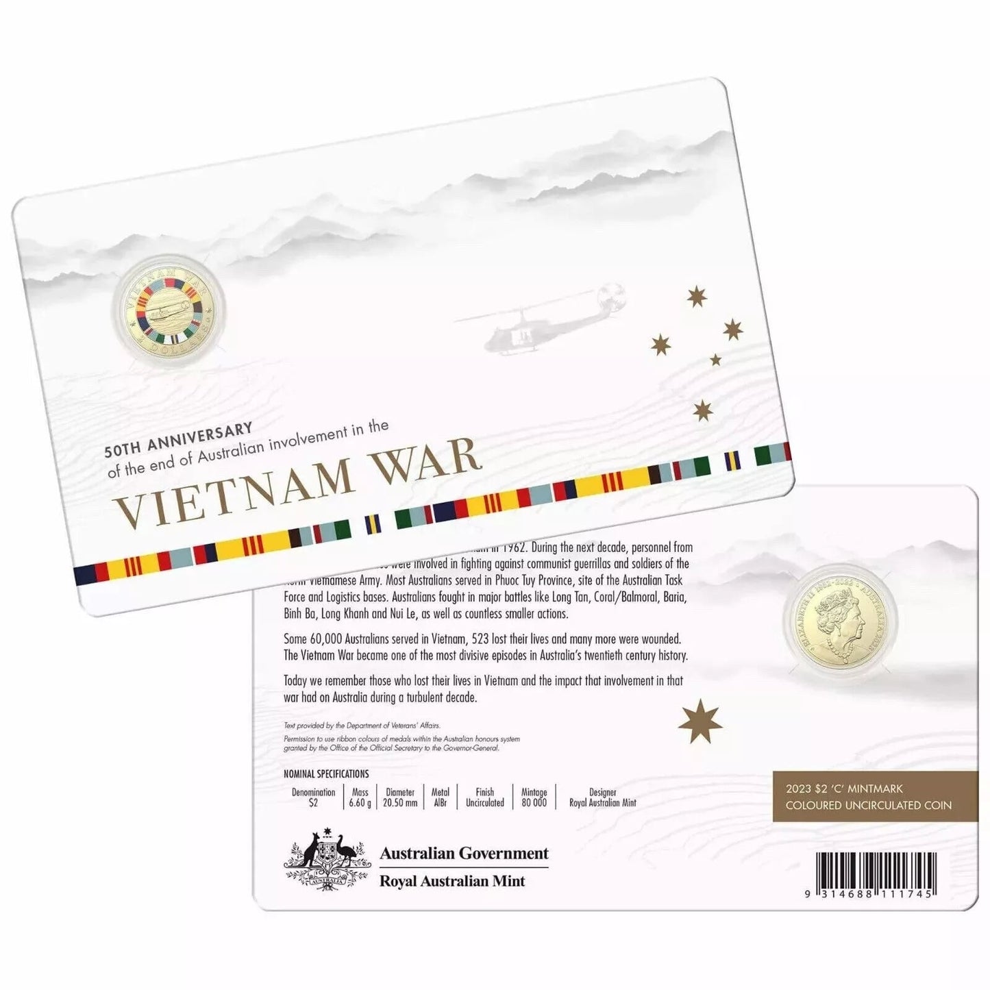 2023 2 C Mint Vietnam - 50th Anniversary of the end of Australian Involvement in the Vietnam War - New Age Numismatics