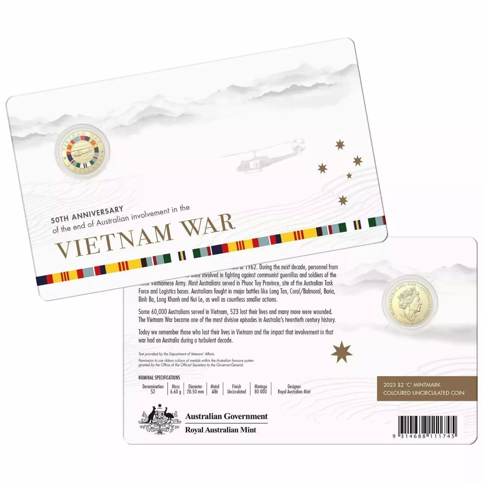 2023 2 C Mint Vietnam - 50th Anniversary of the end of Australian Involvement in the Vietnam War - New Age Numismatics