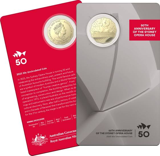 2023 50 Cent Coin - 50th Anniversary of the Sydney Opera House Uncirculated Carded Coin - New Age Numismatics