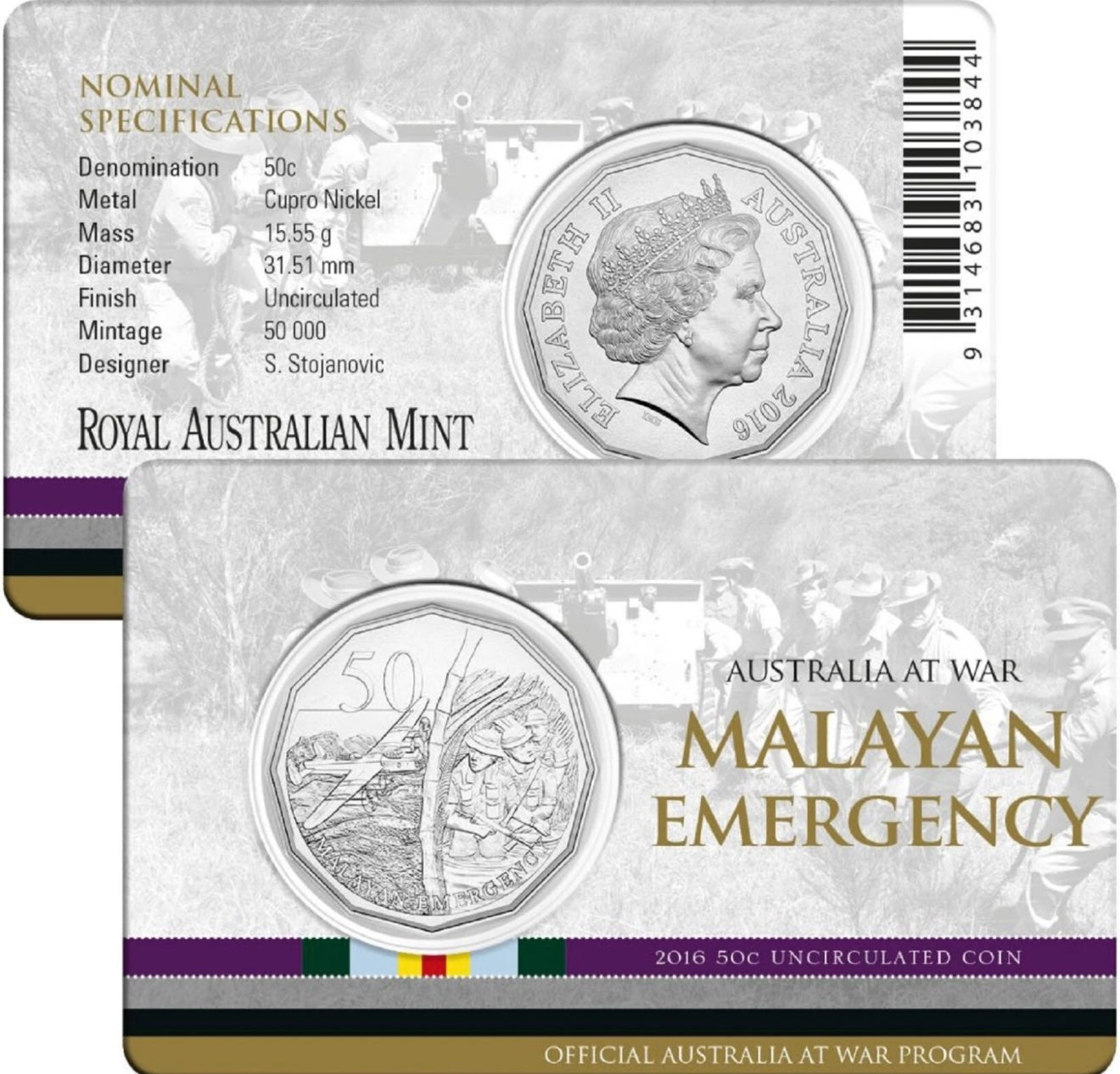 2016 Australia At War 50 Cent - Malayan Emergency - Uncirculated - New Age Numismatics