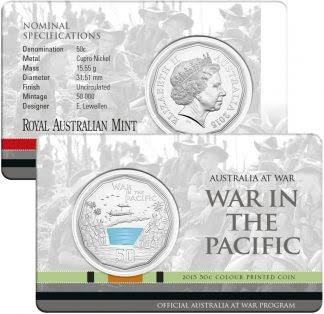 Australia at War 2015 War in the Pacific 50 Cent Coloured Carded Coin - New Age Numismatics