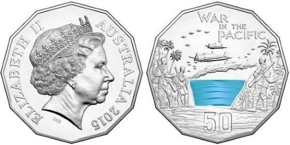 Australia at War 2015 War in the Pacific 50 Cent Coloured Carded Coin - New Age Numismatics