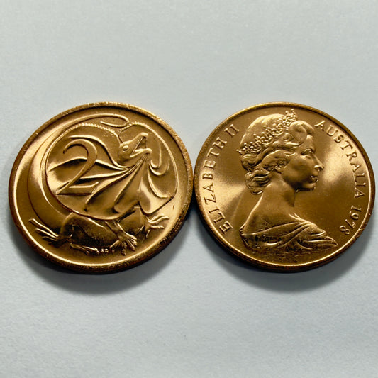 1978 2 Cent Coin - Uncirculated - Ex RAM roll Two Cent - comes in 2x2