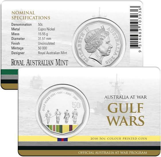 2016 50 Cent Coin Coloured - Australia at War - Gulf Wars - Uncirculated - New Age Numismatics