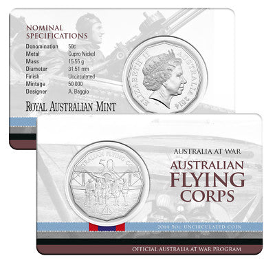 2014 50 Cent Carded Coin  - Australian Flying Corps - Australia At War - New Age Numismatics