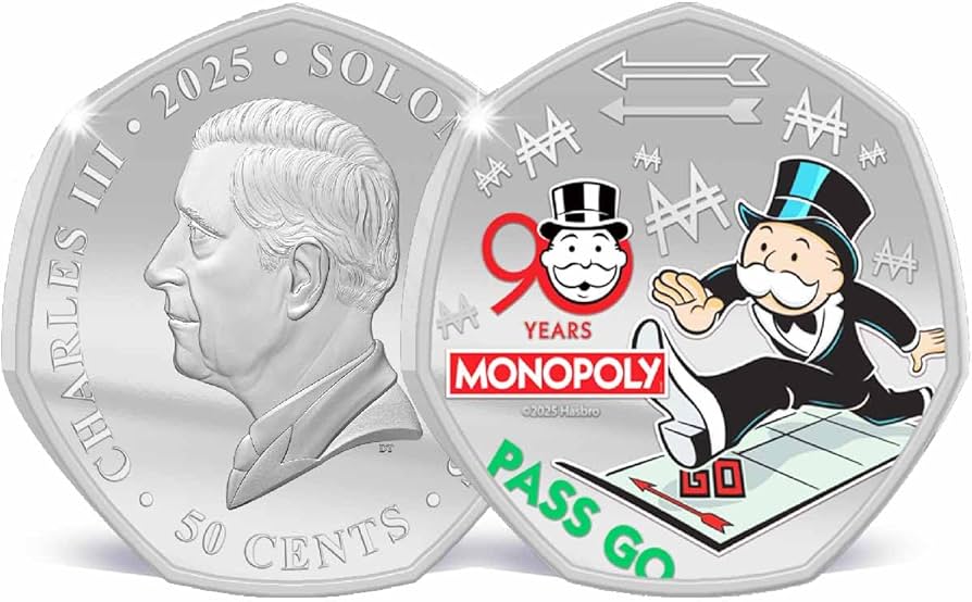 90 Years of Monopoly 2025 - Pass Go Commemorative 50 Cent Coin BU - Limited Edition Solomon Islands Legal Tender - New Age Numismatics