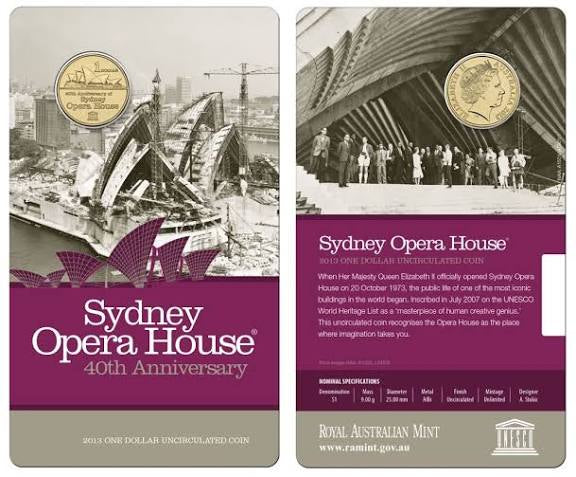 2013 $1 Sydney Opera House 40th Anniversary - One Dollar Carded Coin - New Age Numismatics