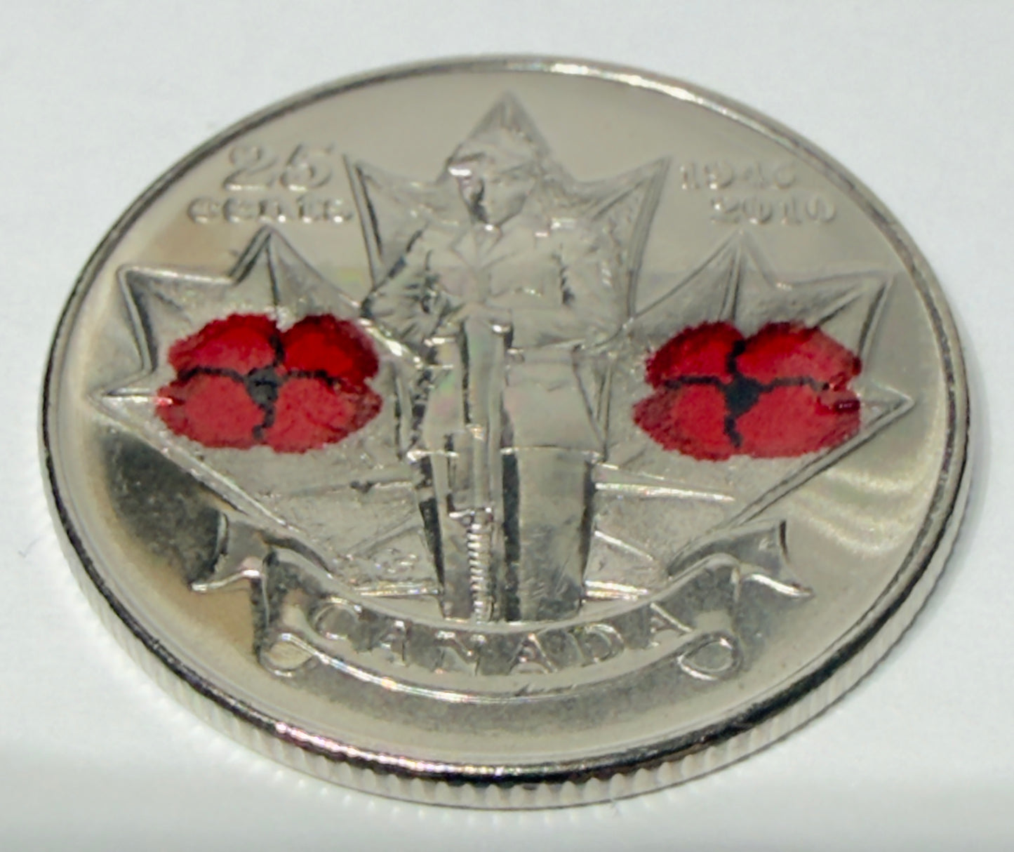 2010 Canadian Poppy Quarter - Coloured Double Poppy - Uncirculated 25 Cent Coin